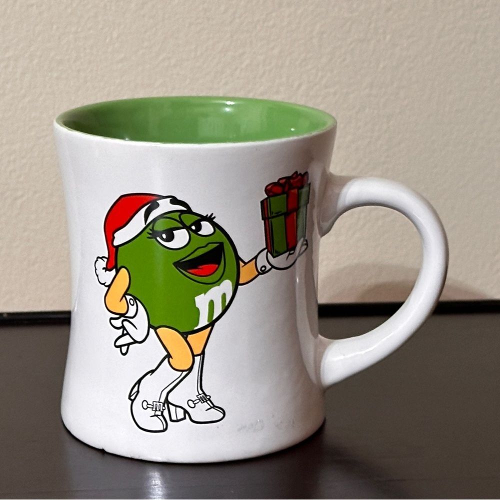 Rare Green M&M Christmas Coffee Mug Cup Happy Holidays M&Ms. High Heel Boots!